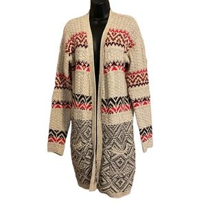 MAURICE’S Long Cotton Blend Bulky Knit Aztec Design Cardigan. | Size L